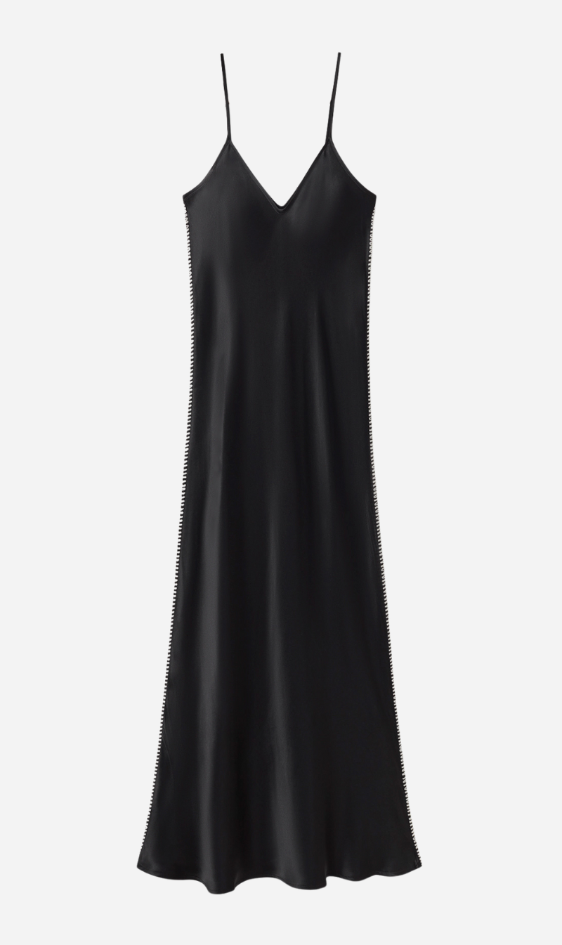 Silk Laundry | 90s Slip Dress - Blanket Stitch Black