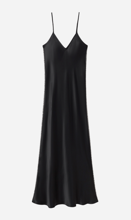 Silk Laundry | 90s Slip Dress - Blanket Stitch Black