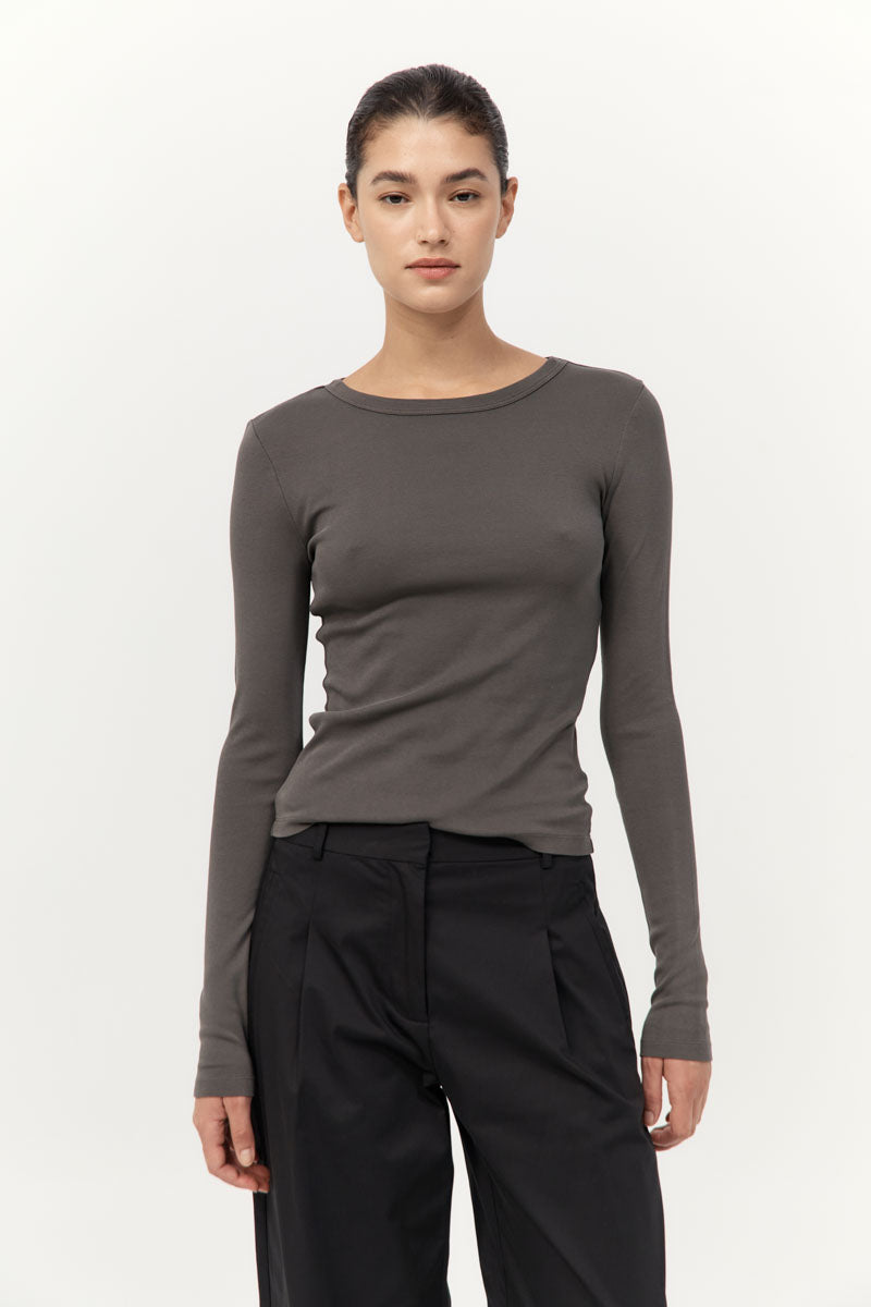 St Agni | Organic Cotton Long Sleeve Top - Khaki