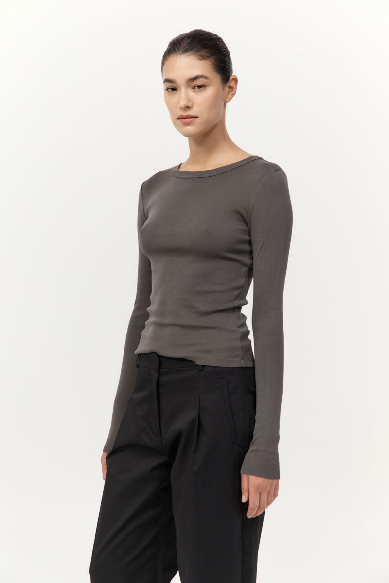 St Agni | Organic Cotton Long Sleeve Top - Khaki