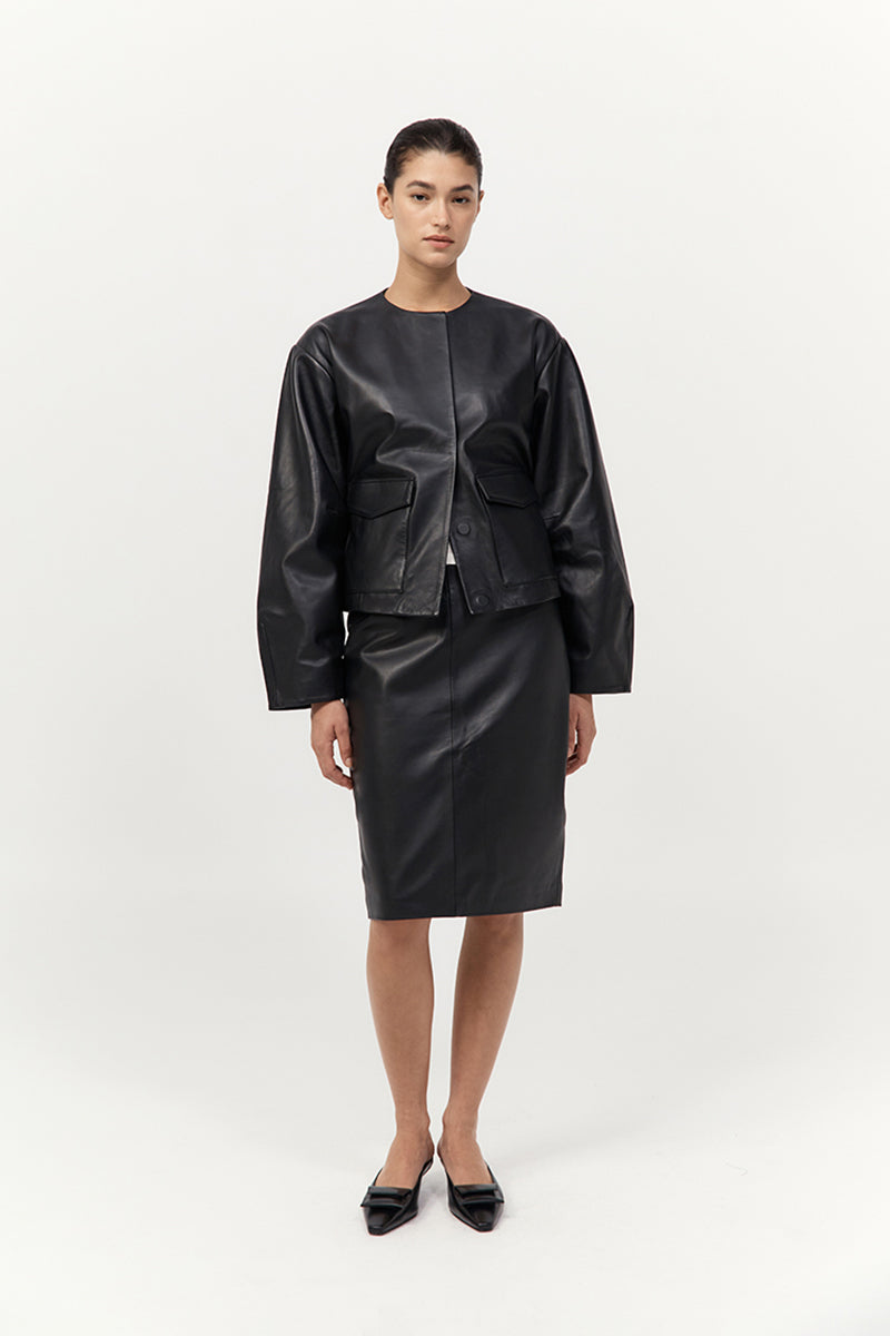 St Agni | Utility Cocoon Leather Bomber - Black