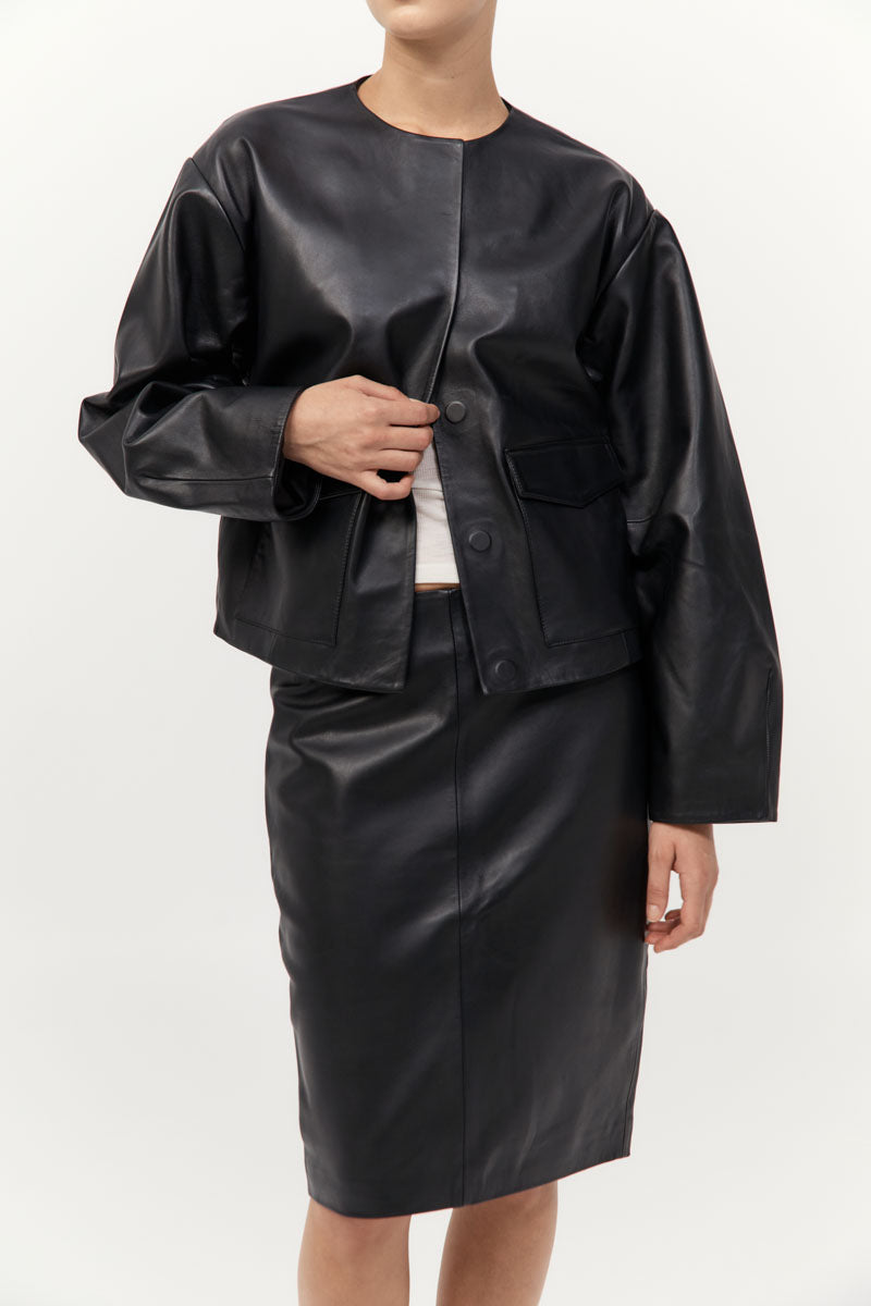 St Agni | Utility Cocoon Leather Bomber - Black