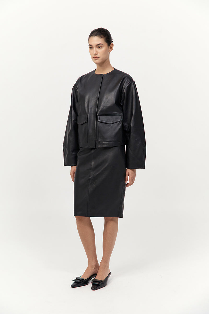 St Agni | Utility Cocoon Leather Bomber - Black