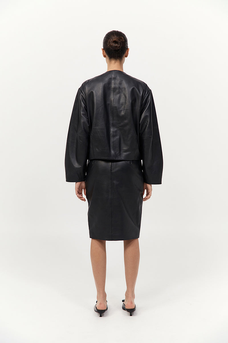 St Agni | Utility Cocoon Leather Bomber - Black