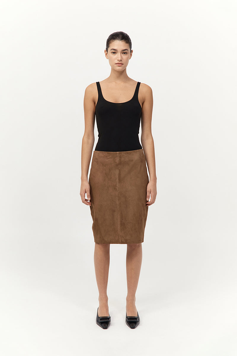 St Agni | Suede Pencil Skirt - Toffee