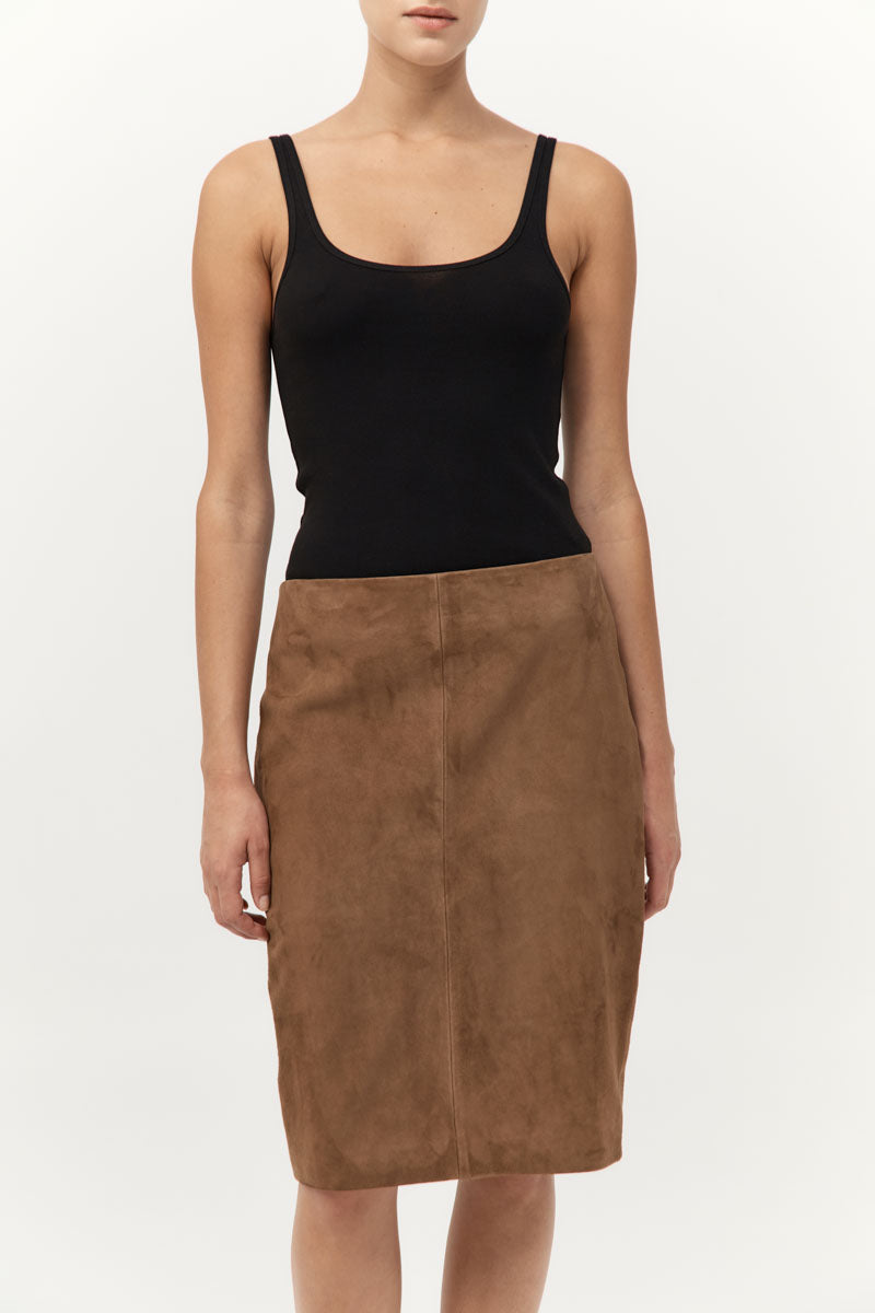 St Agni | Suede Pencil Skirt - Toffee