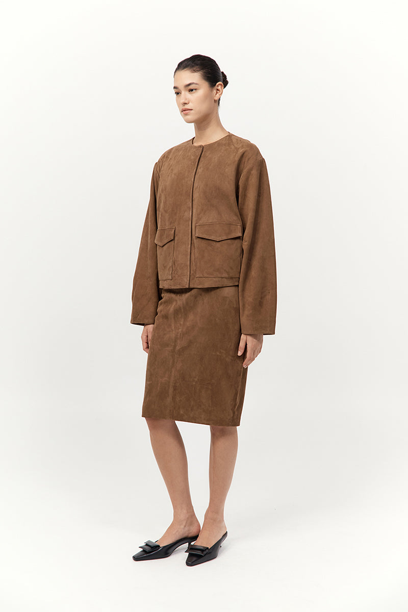 St Agni | Suede Pencil Skirt - Toffee
