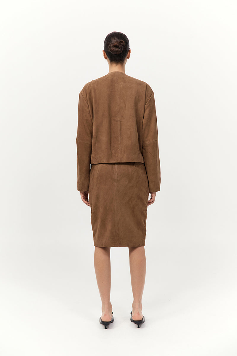 St Agni | Suede Pencil Skirt - Toffee