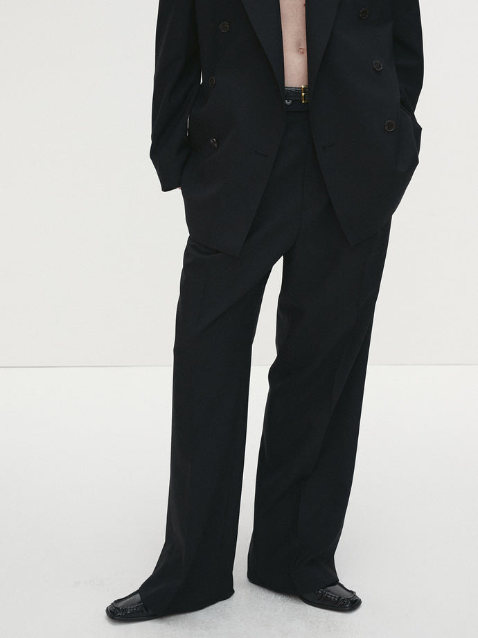 Tonywack | Light Wool Pleated Wide Trousers - Black