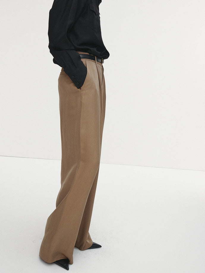 Tonywack | Silk Viscose One Tuck Trousers - Beige