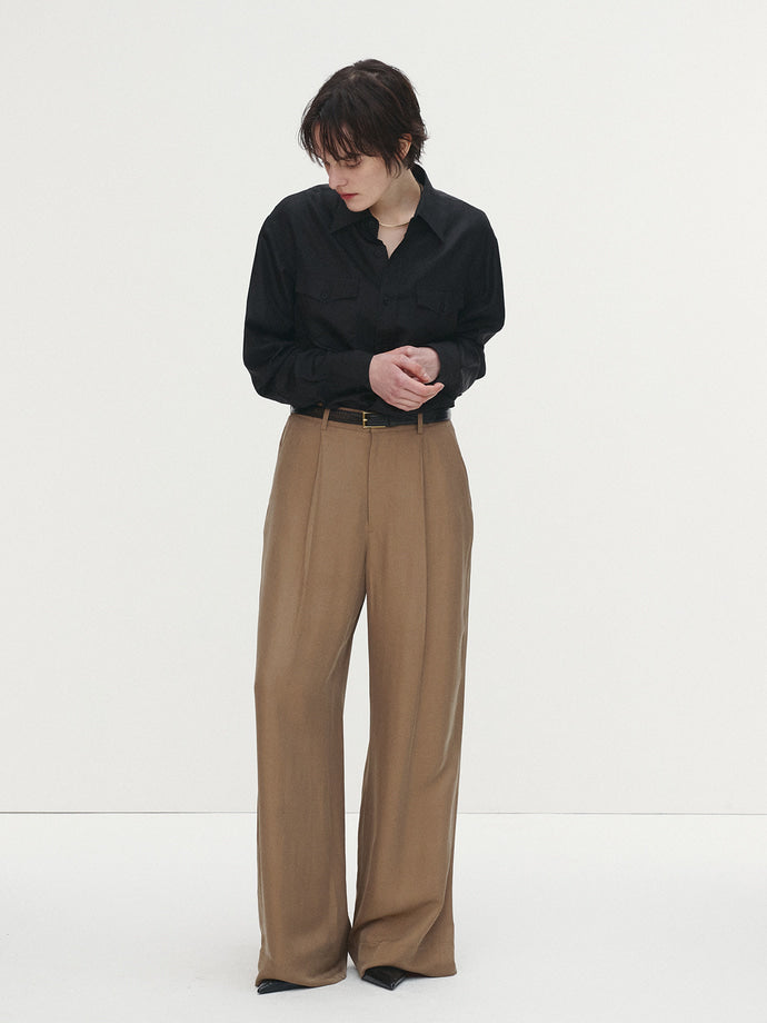 Tonywack | Silk Viscose One Tuck Trousers - Beige