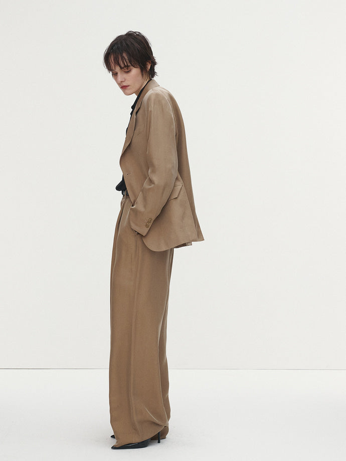 Tonywack | Silk Viscose One Tuck Trousers - Beige