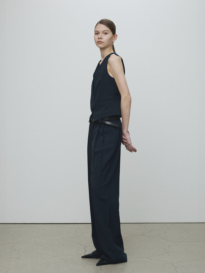 Tonywack | Linen Two Pleats Wide Pants - Navy
