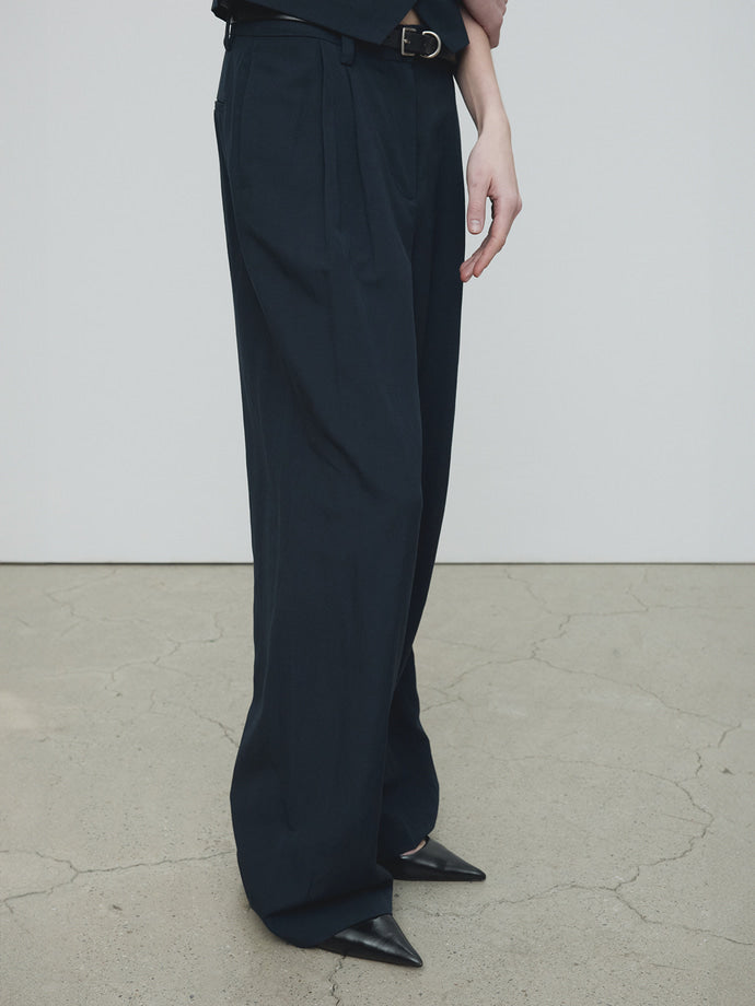 Tonywack | Linen Two Pleats Wide Pants - Navy