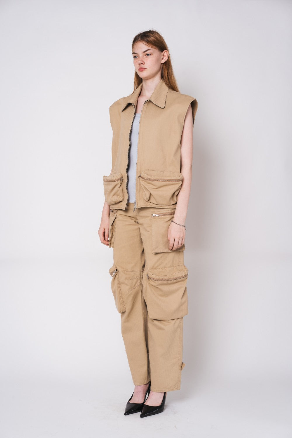 Tonywack | Washed Herringbone Cotton Multi Pocket Cargo Pants - Beige