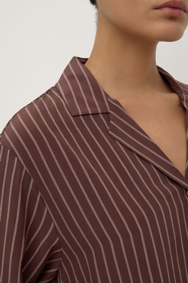 Assembly Label | Zayla Silk Stripe Long Sleeve Shirt - Cream/Espresso