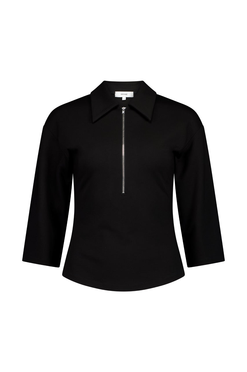 Rebe | Zip Front Polo - Black