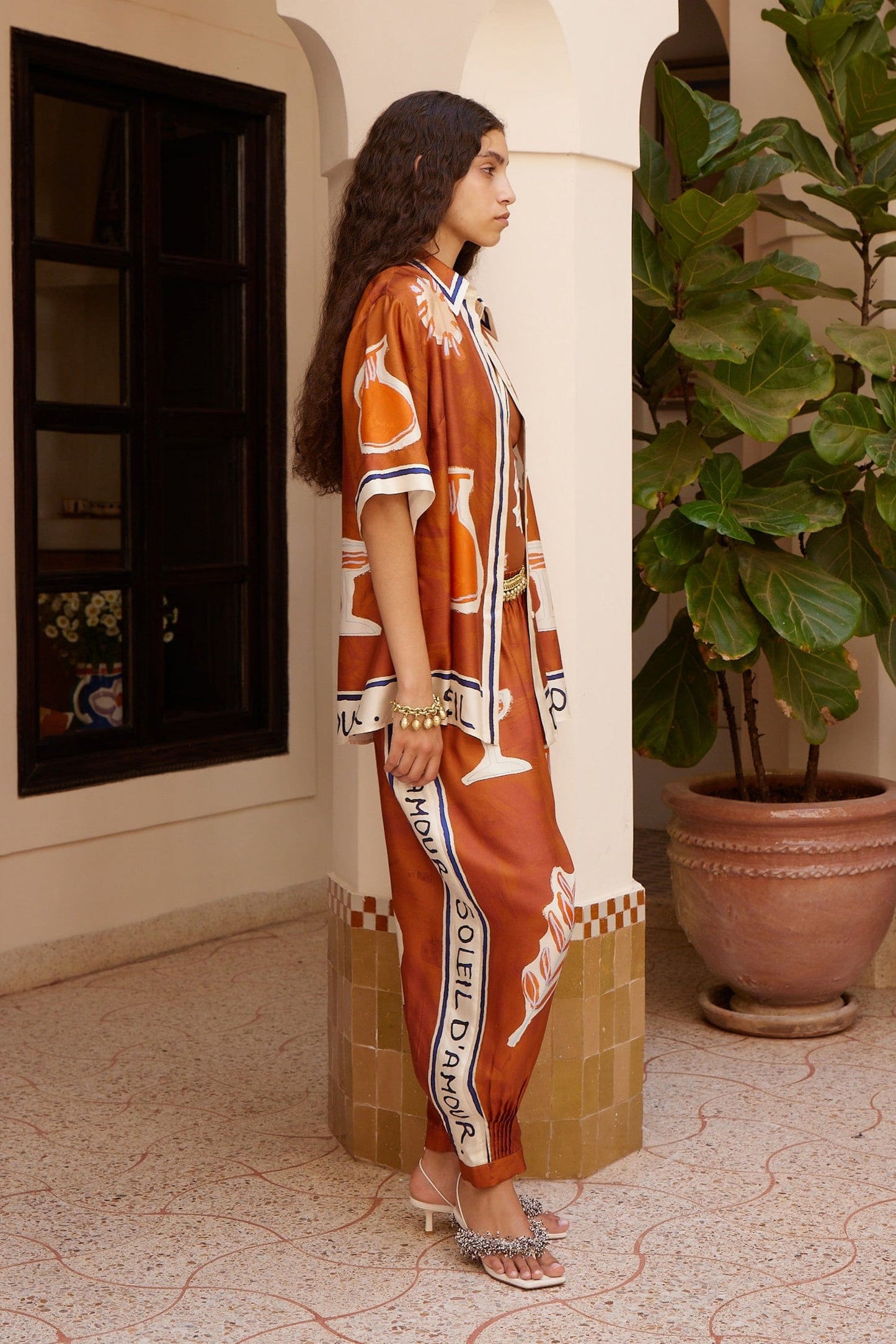 Alemais | Soleil D'Amour Tapered Silk Pant - Rust