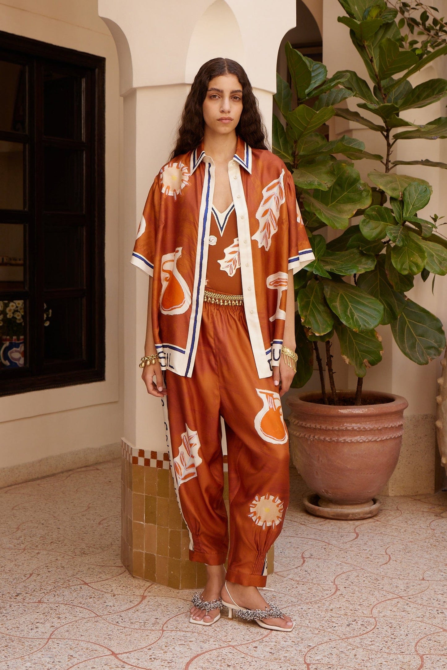 Alemais | Soleil D'Amour Tapered Silk Pant - Rust