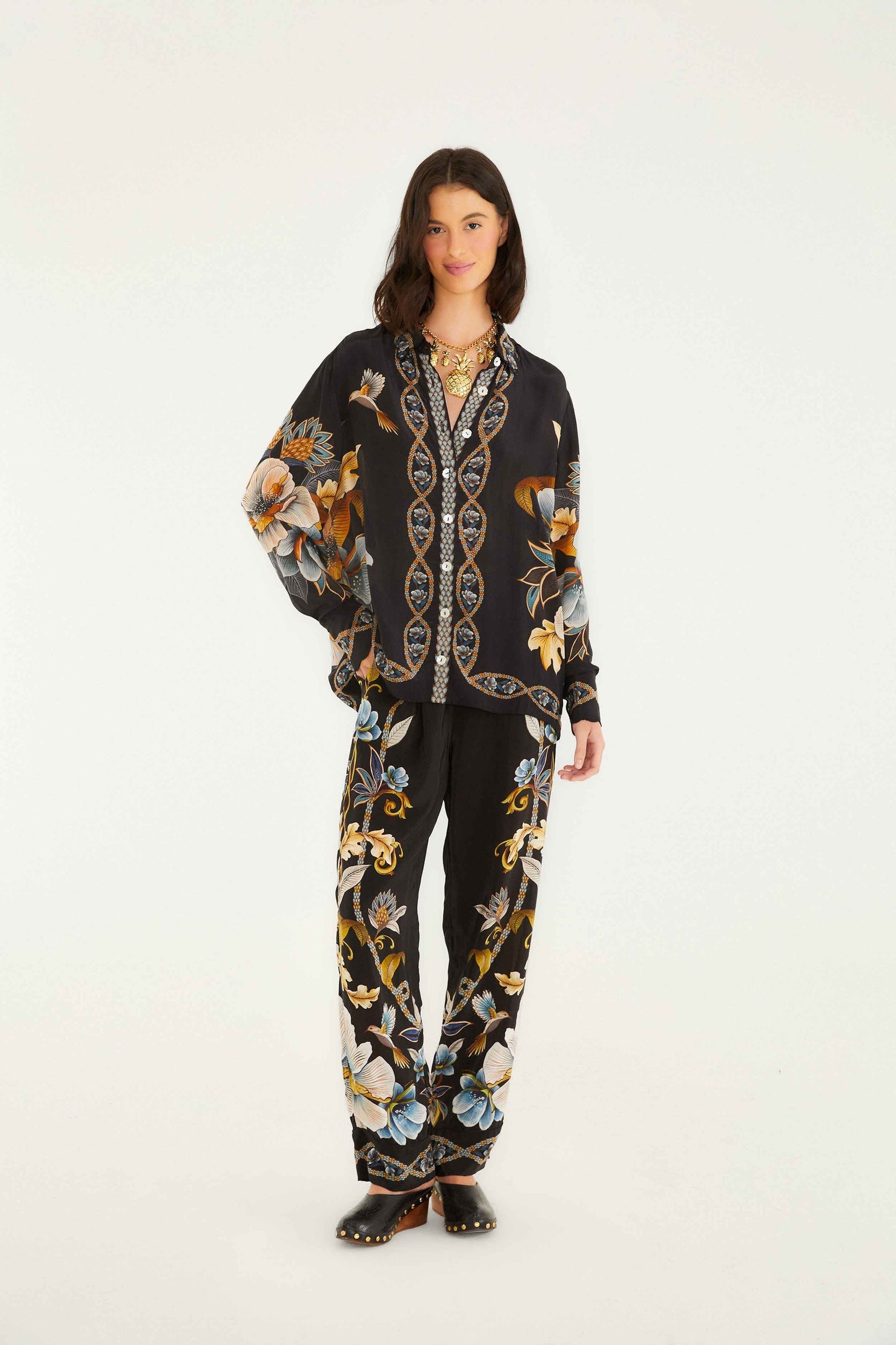 Farm Rio | Pajama Shirt - Snake Floral Black
