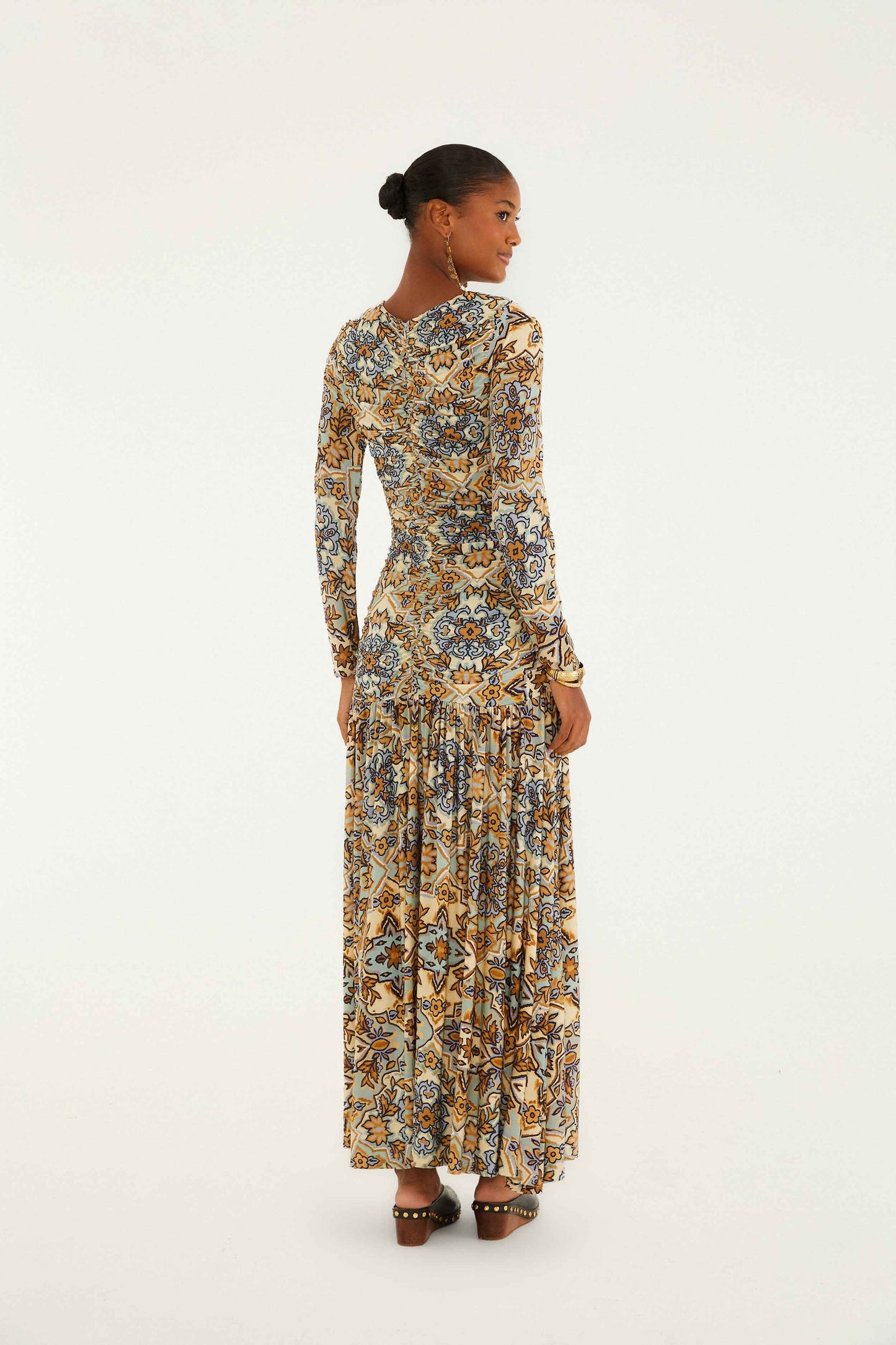 Farm Rio | Blue Long Sleeve Maxi Dress - Winter Tapestry Blue