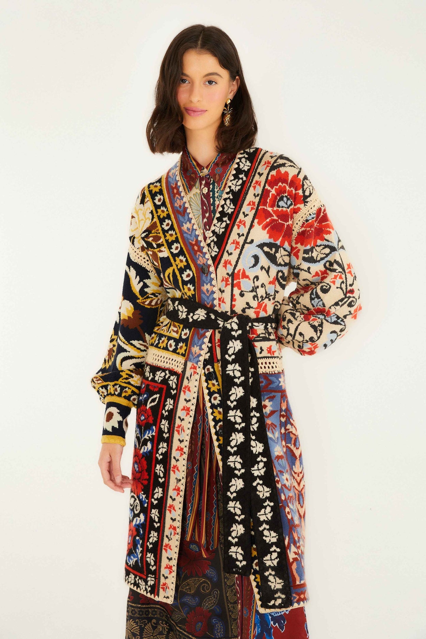 Farm Rio | Patchwork Knit Midi Cardi - Flower Print