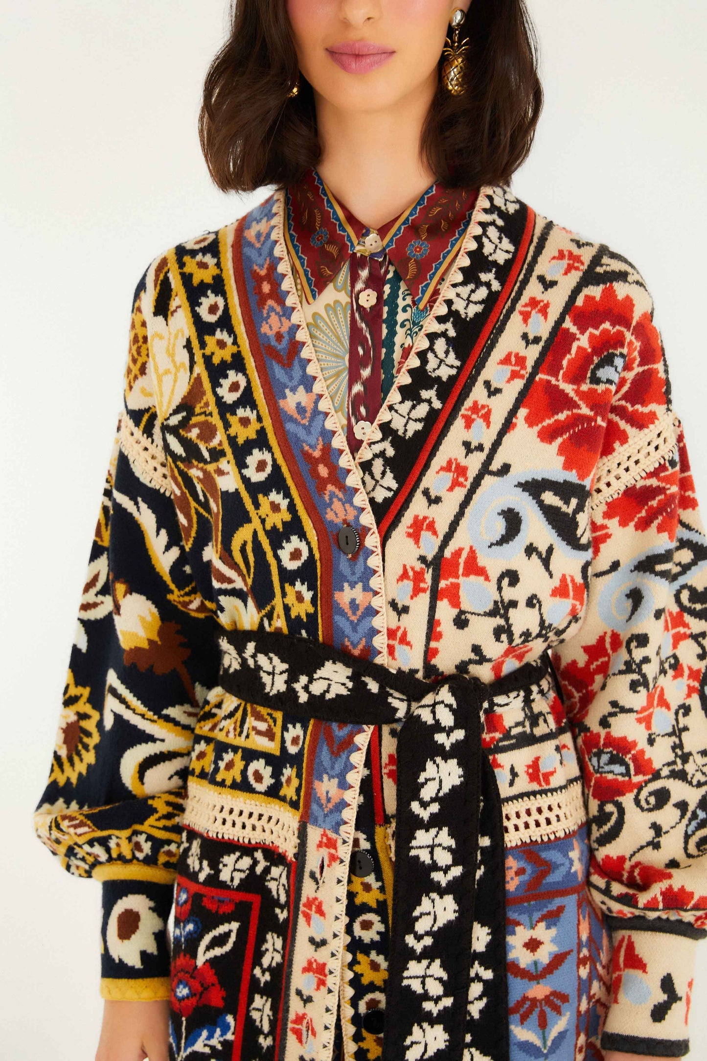 Farm Rio | Patchwork Knit Midi Cardi - Flower Print