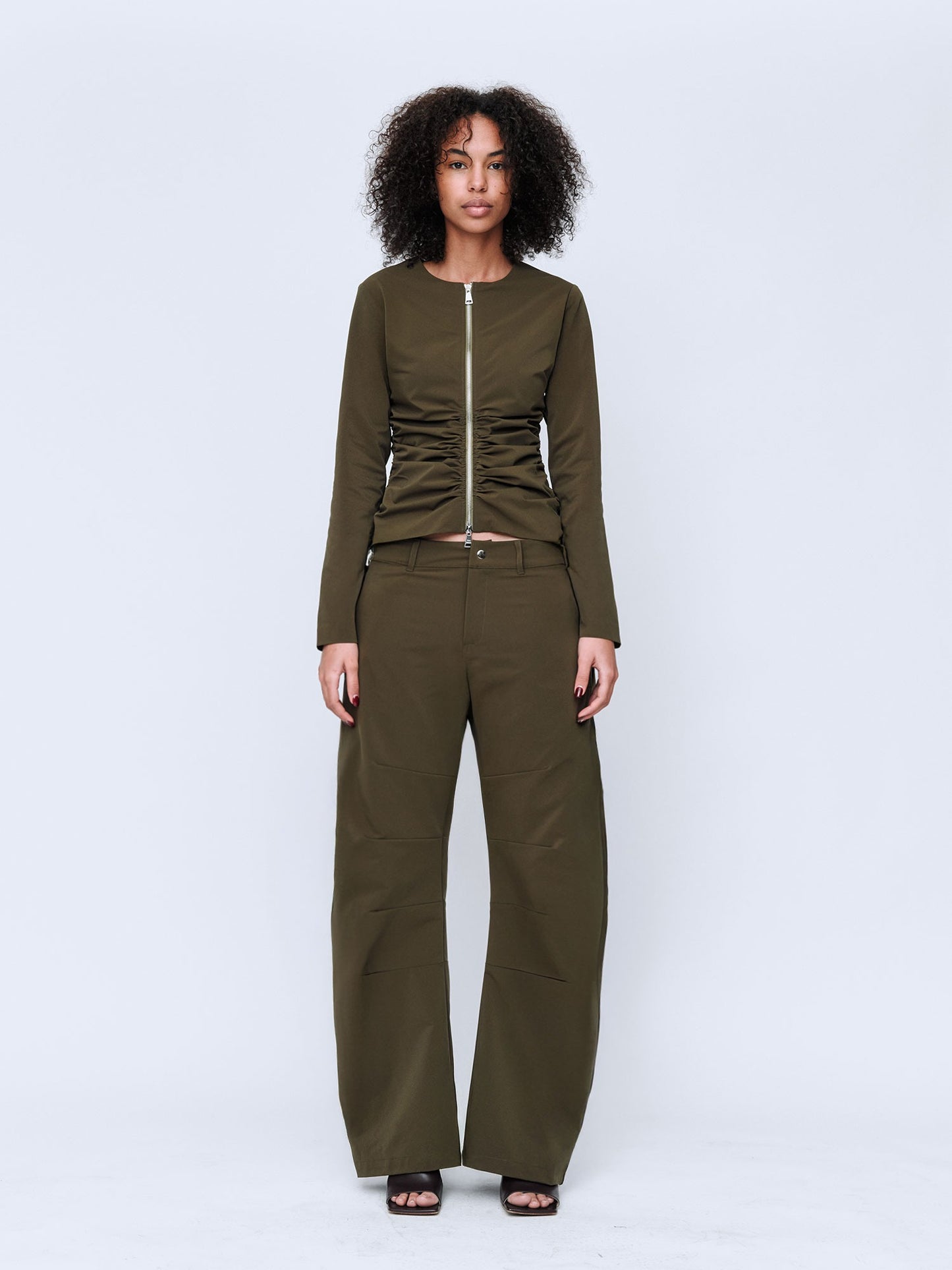 Wynn Hamlyn | Zipper Long Sleeve Top - Khaki