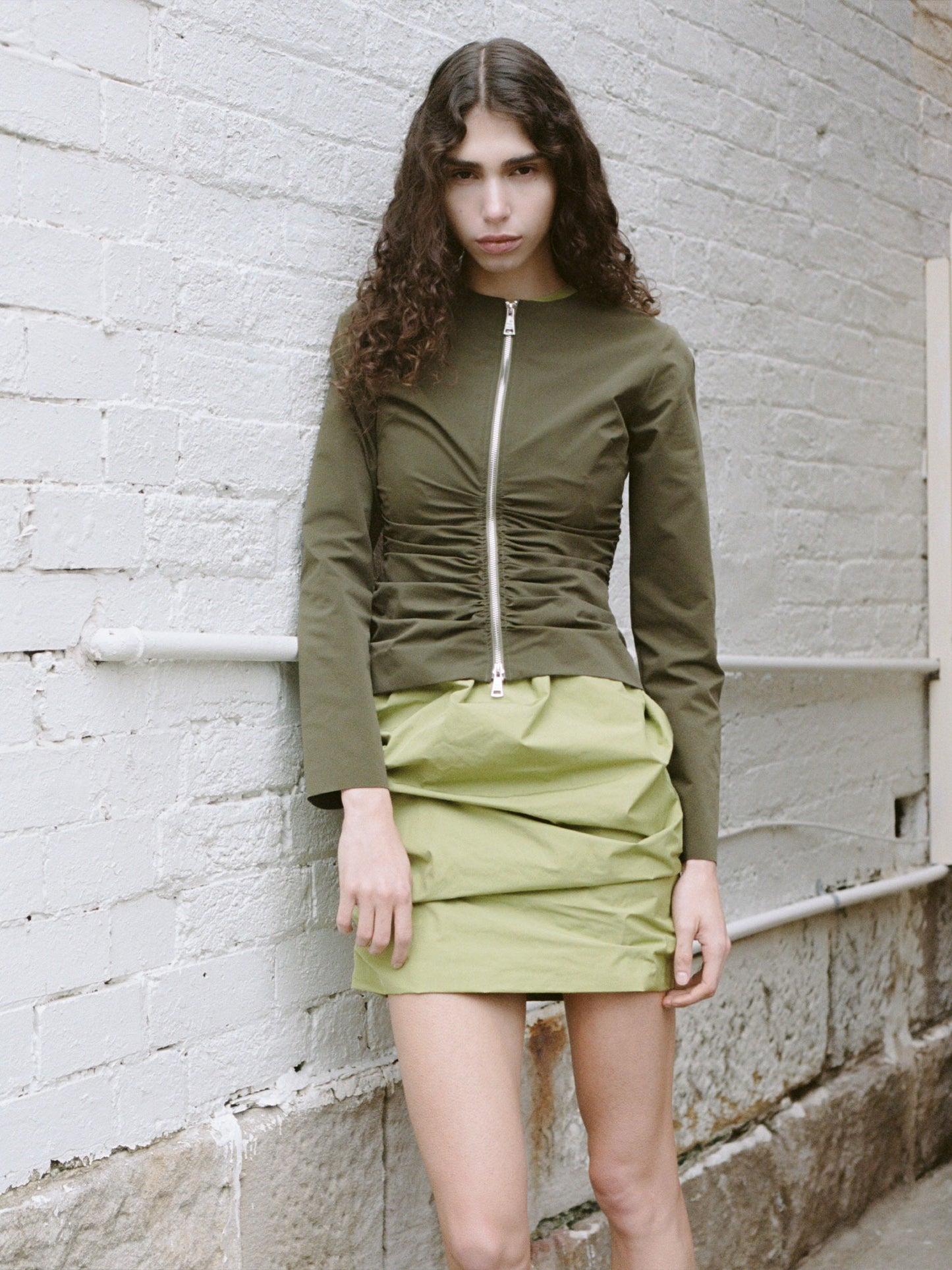 Wynn Hamlyn | Zipper Long Sleeve Top - Khaki