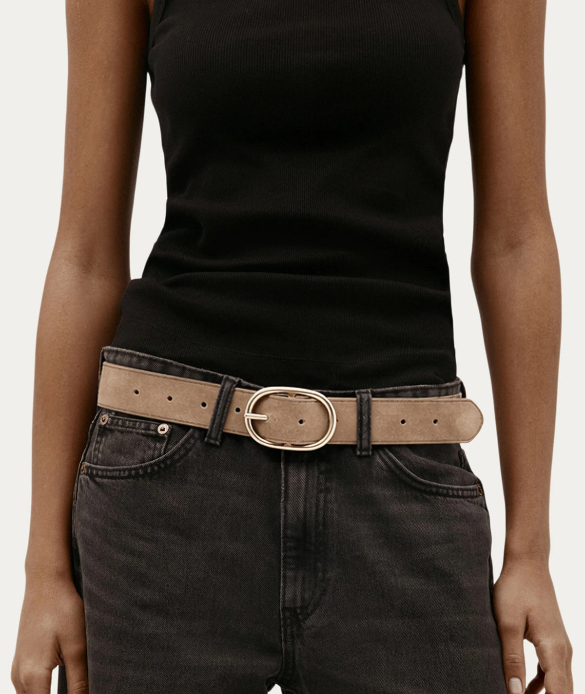 Deadly Ponies | Wide Epona Belt - Oat Suede / Brass