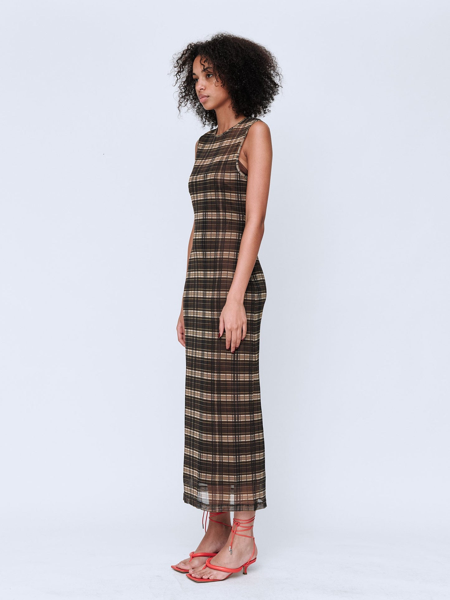 Wynn Hamlyn | Silk Mesh Maxi Dress - Brown Check