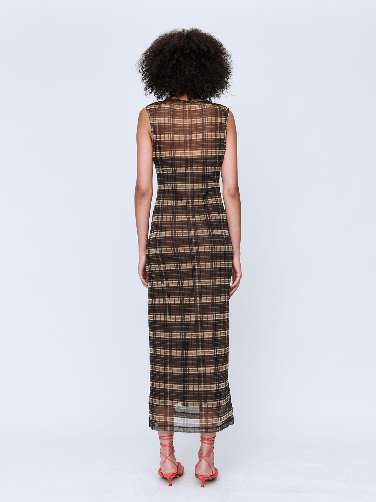 Wynn Hamlyn | Silk Mesh Maxi Dress - Brown Check