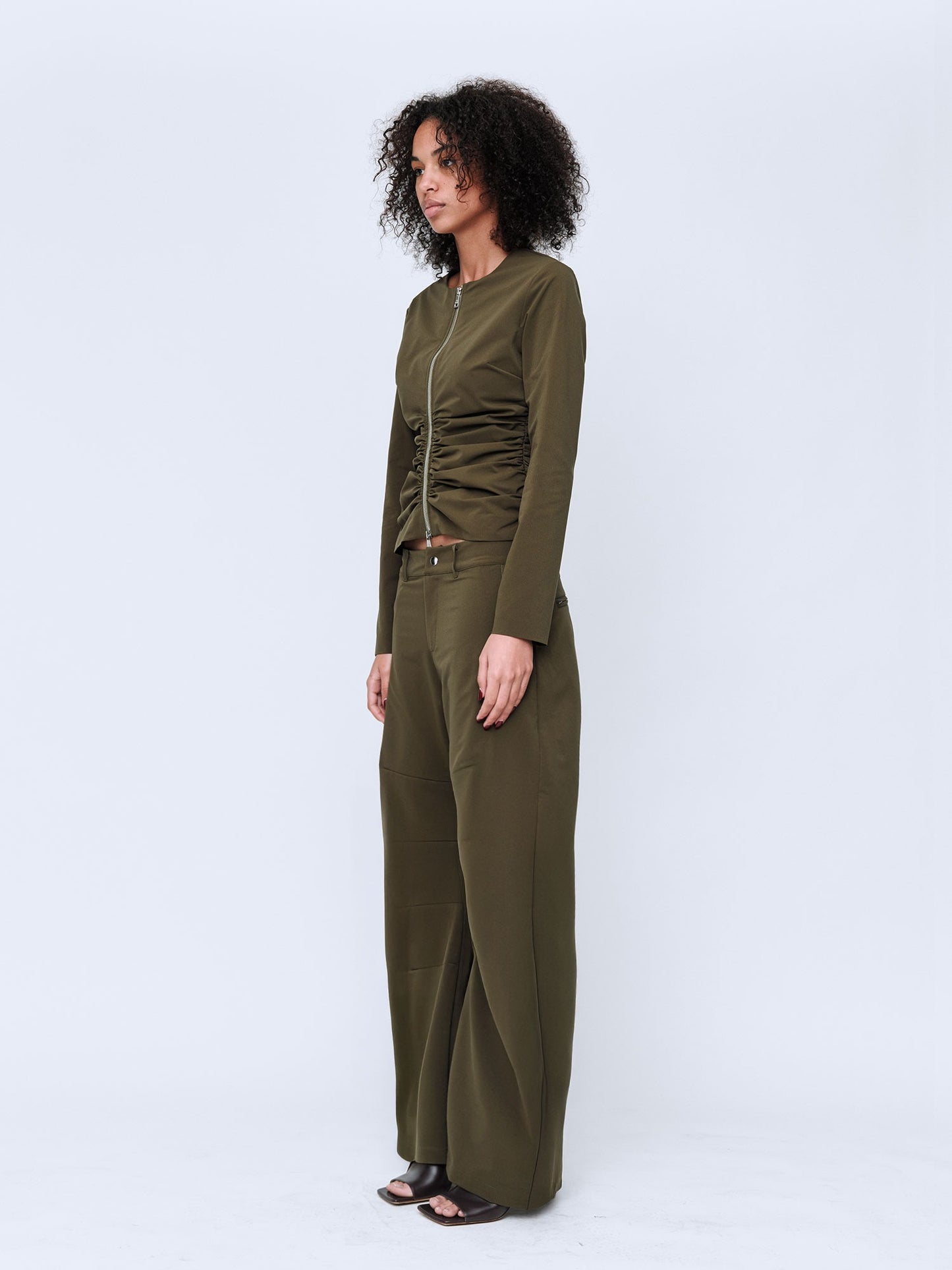 Wynn Hamlyn | Zipper Long Sleeve Top - Khaki