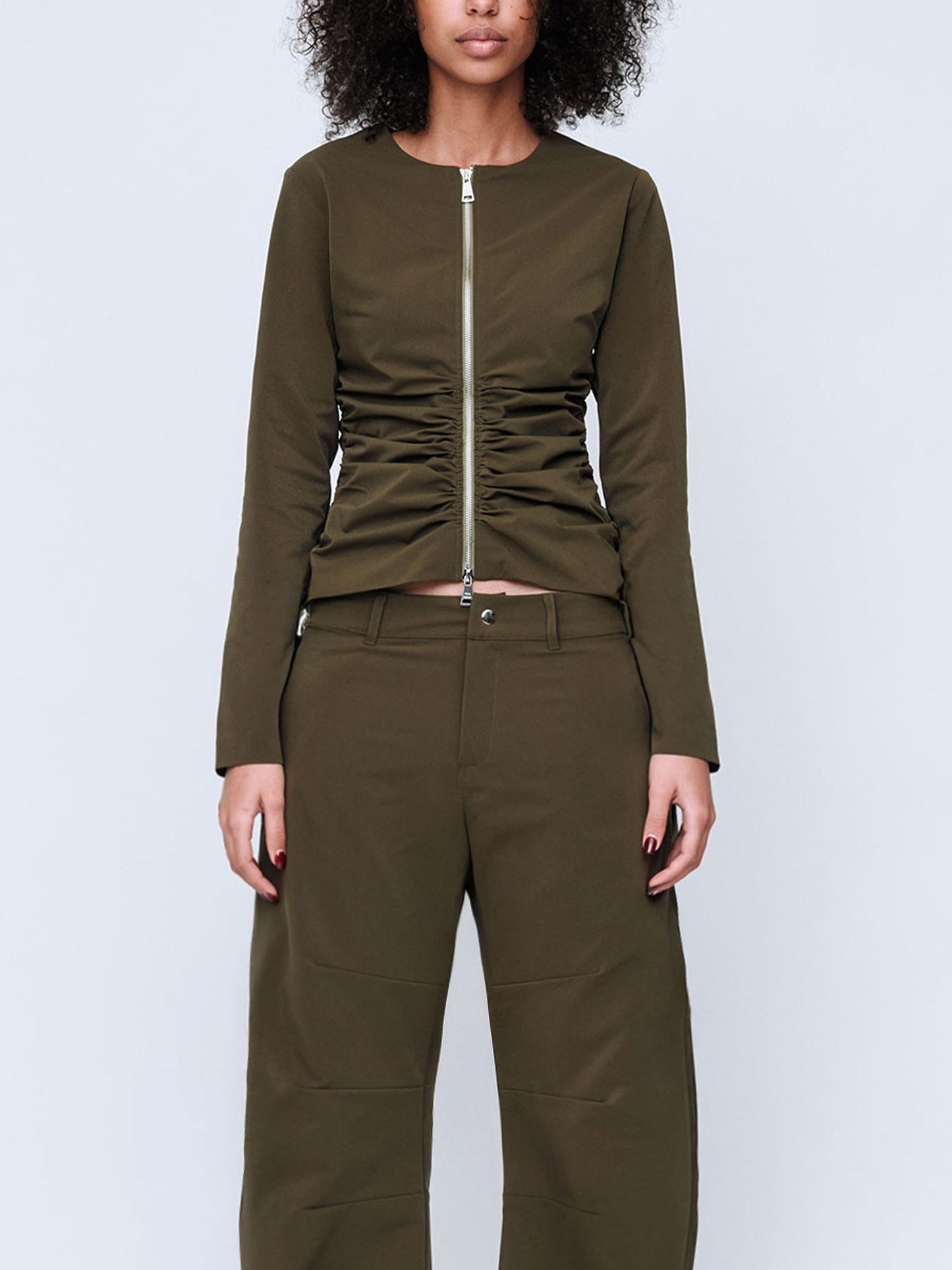 Wynn Hamlyn | Zipper Long Sleeve Top - Khaki