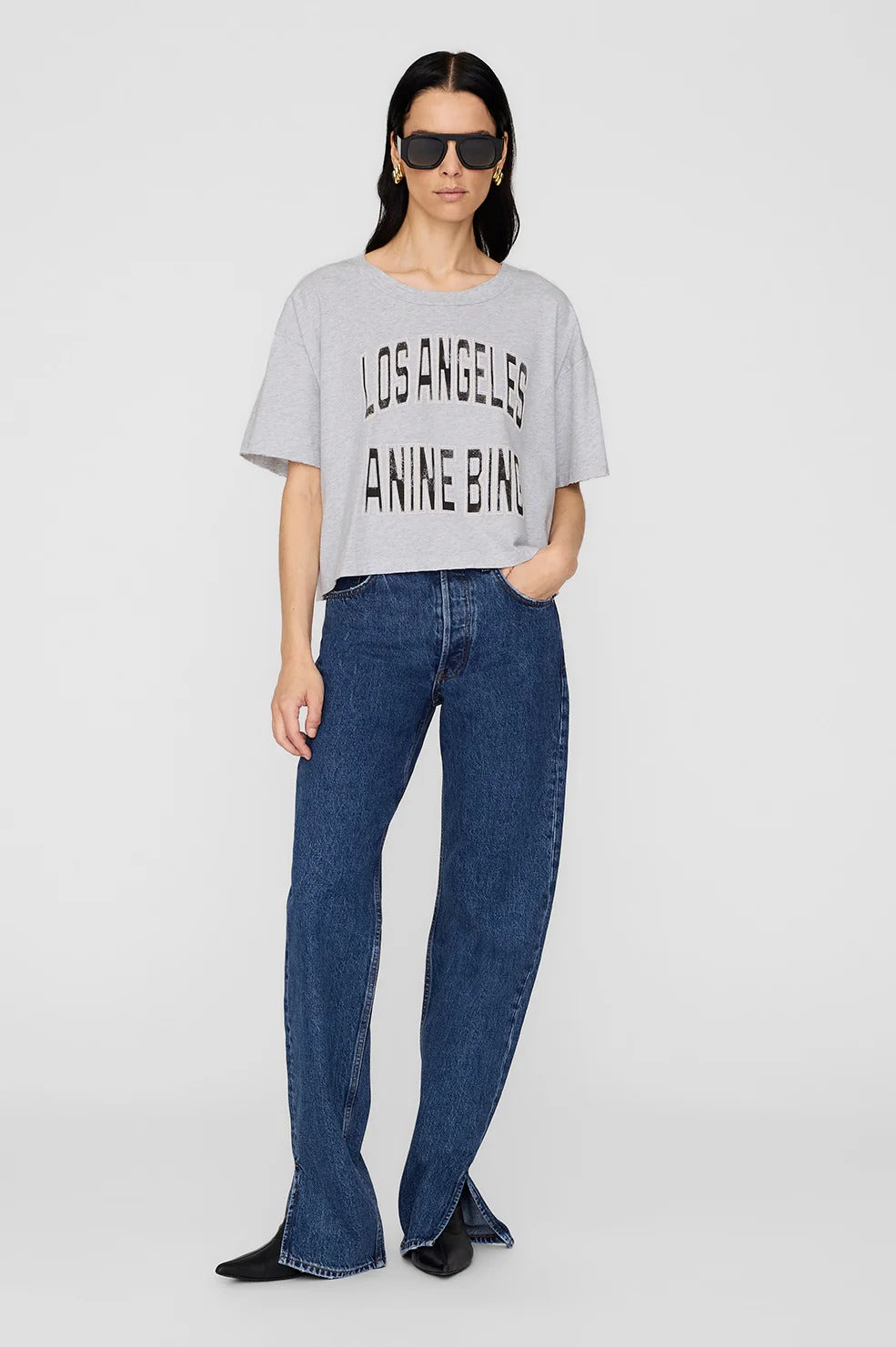 Anine Bing | Johnny Cropped Tee - Grey