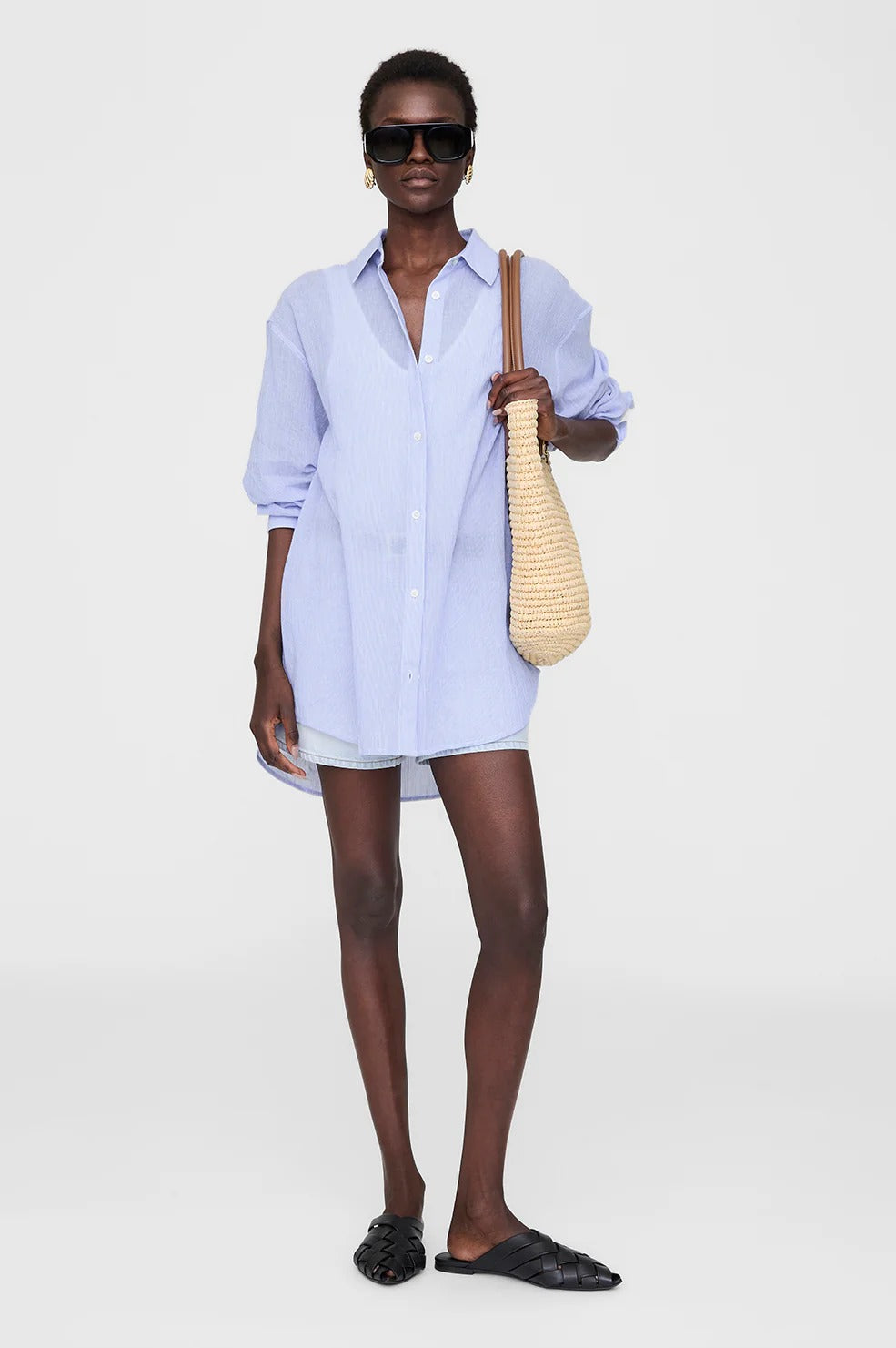 Anine Bing | Plaza Shirt - Blue & White Mini Stripe