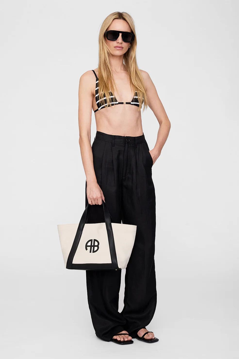 Anine Bing | Small Cara Tote - Natural Canvas With Black