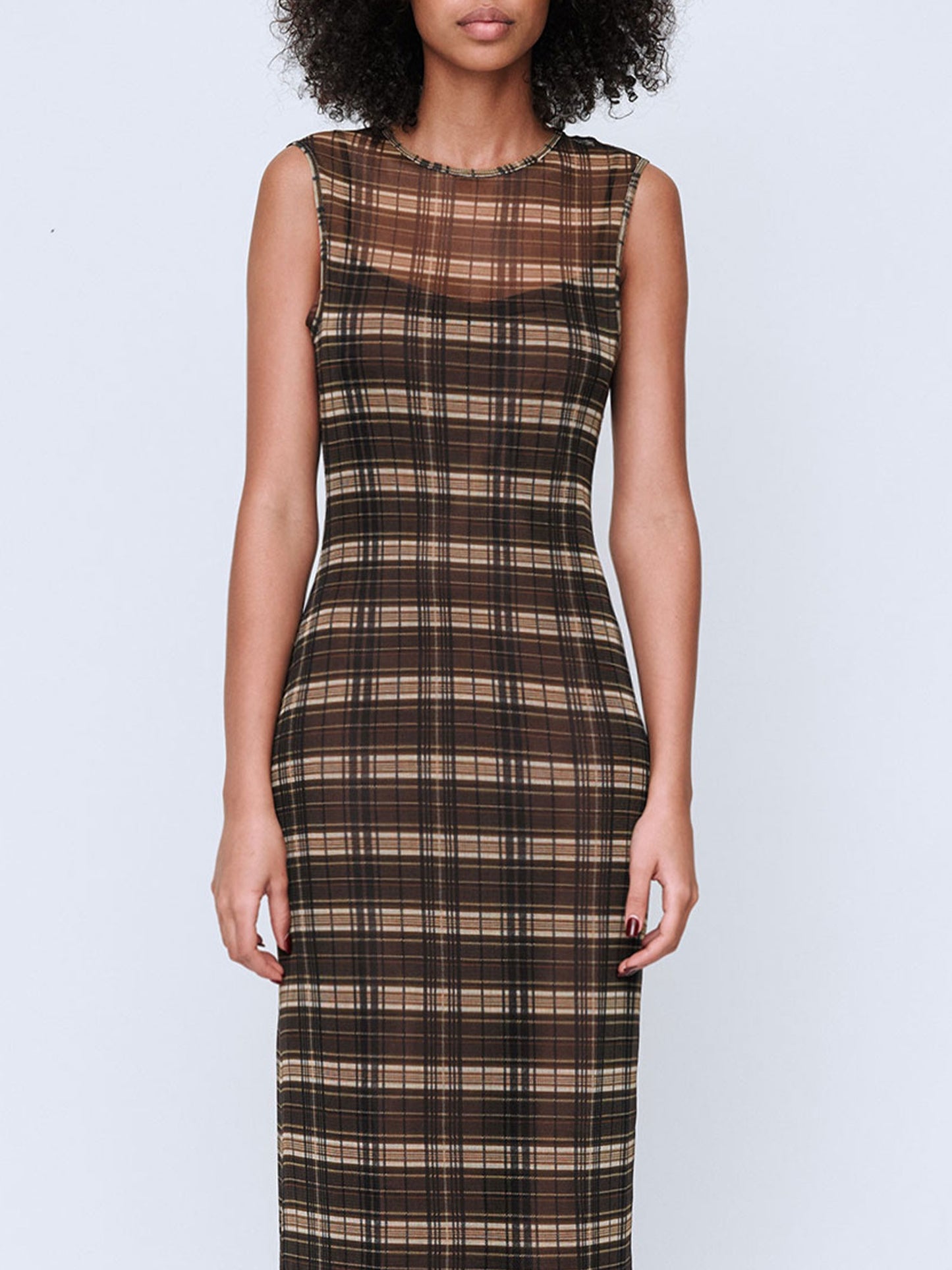 Wynn Hamlyn | Silk Mesh Maxi Dress - Brown Check
