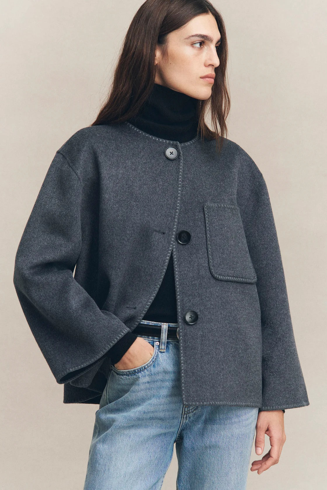Assembly Label | Camille Wool Cashmere Jacket - Charcoal Marle