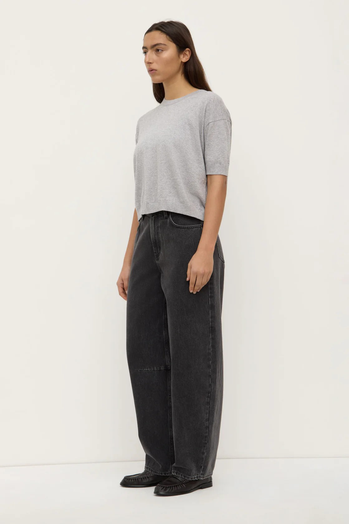 Assembly Label | Vanya Cotton Cashmere Knit Tee - Grey Marle