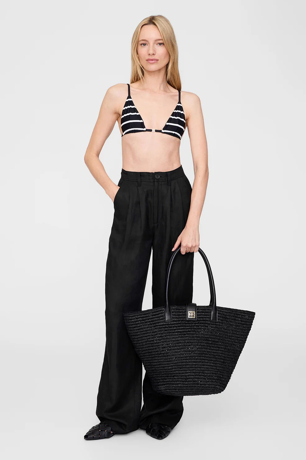 Anine Bing | Bellamy Bikini Top - Black & White Stripe