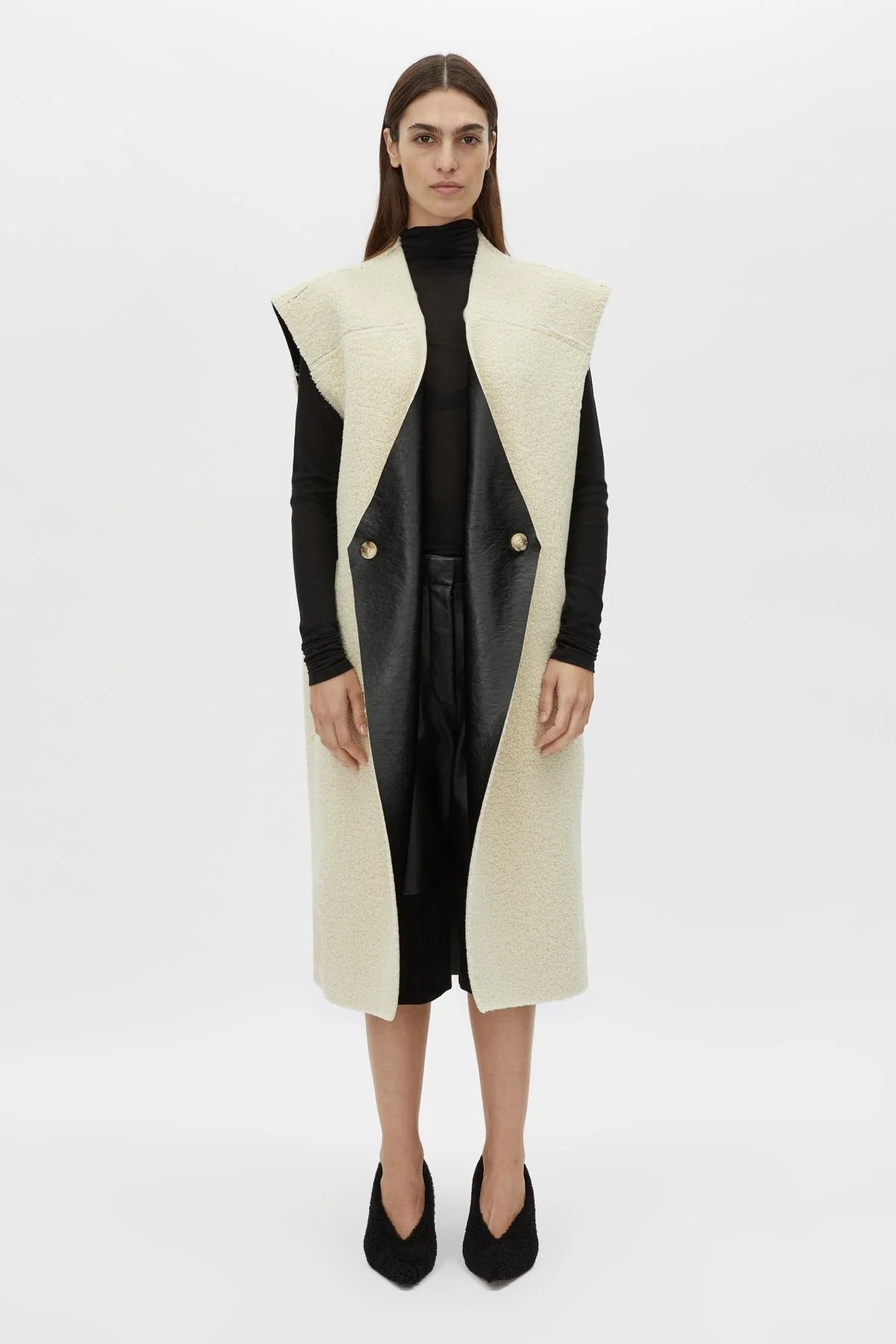 Camilla and Marc | Oswald Reverse Shearling Long Vest - Black