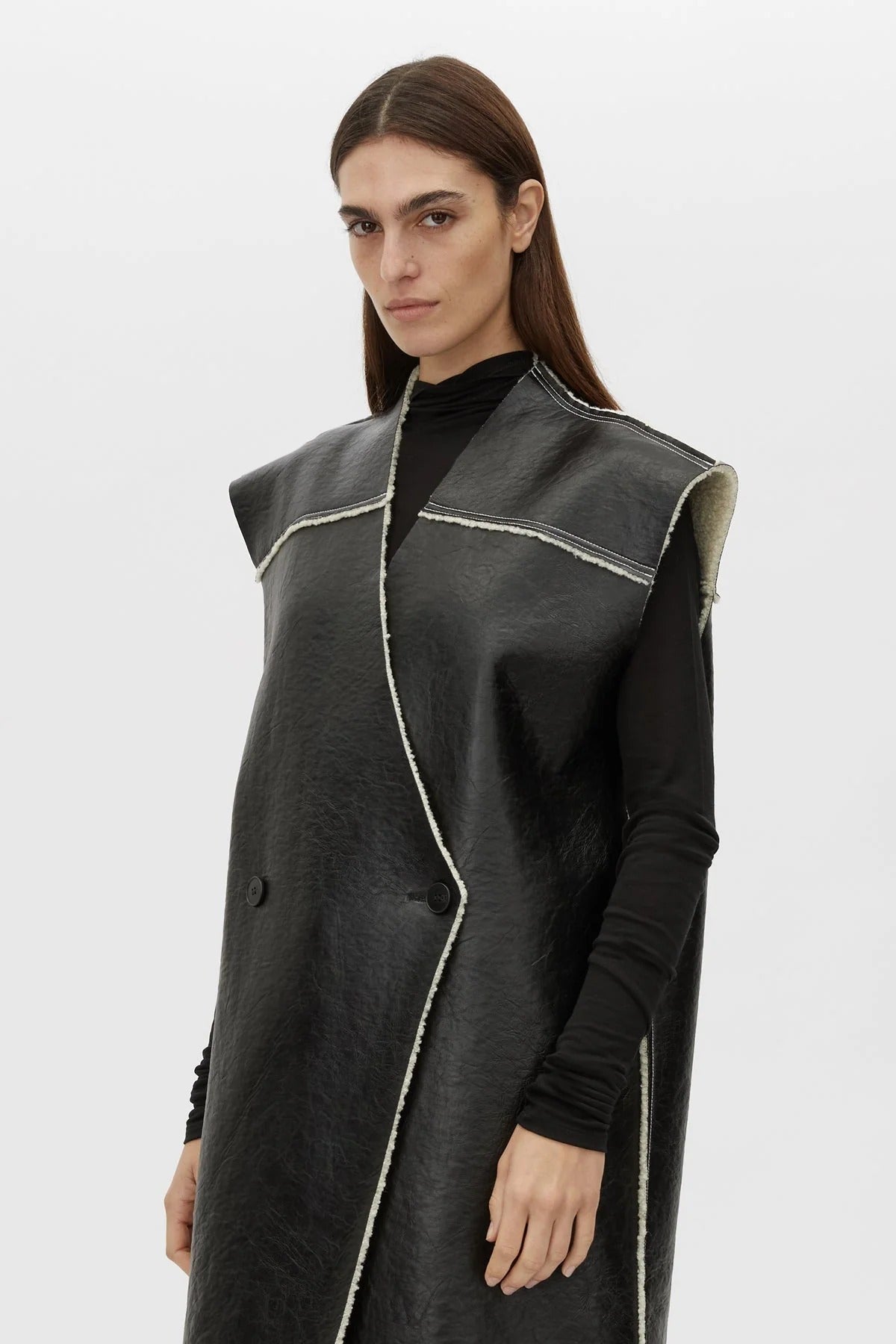 Camilla and Marc | Oswald Reverse Shearling Long Vest - Black