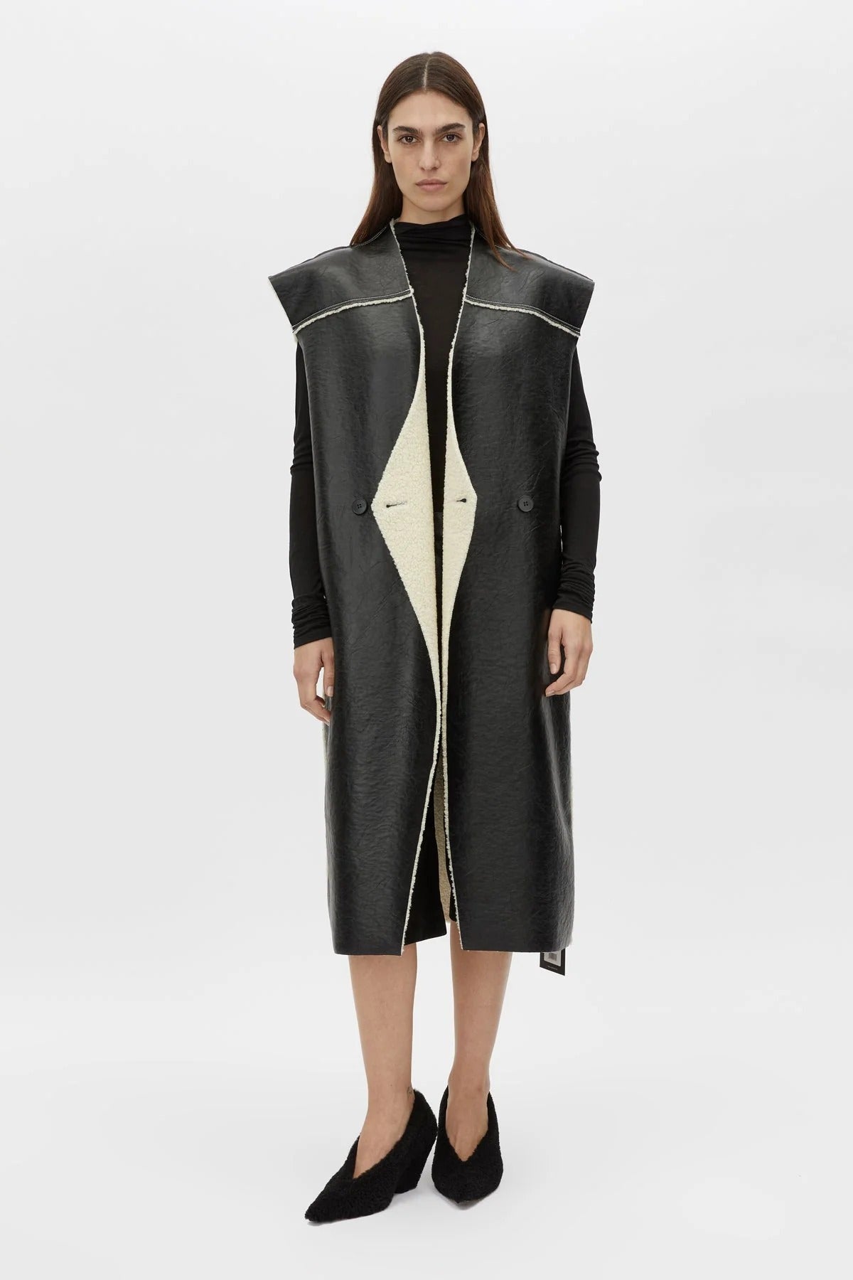 Camilla and Marc | Oswald Reverse Shearling Long Vest - Black