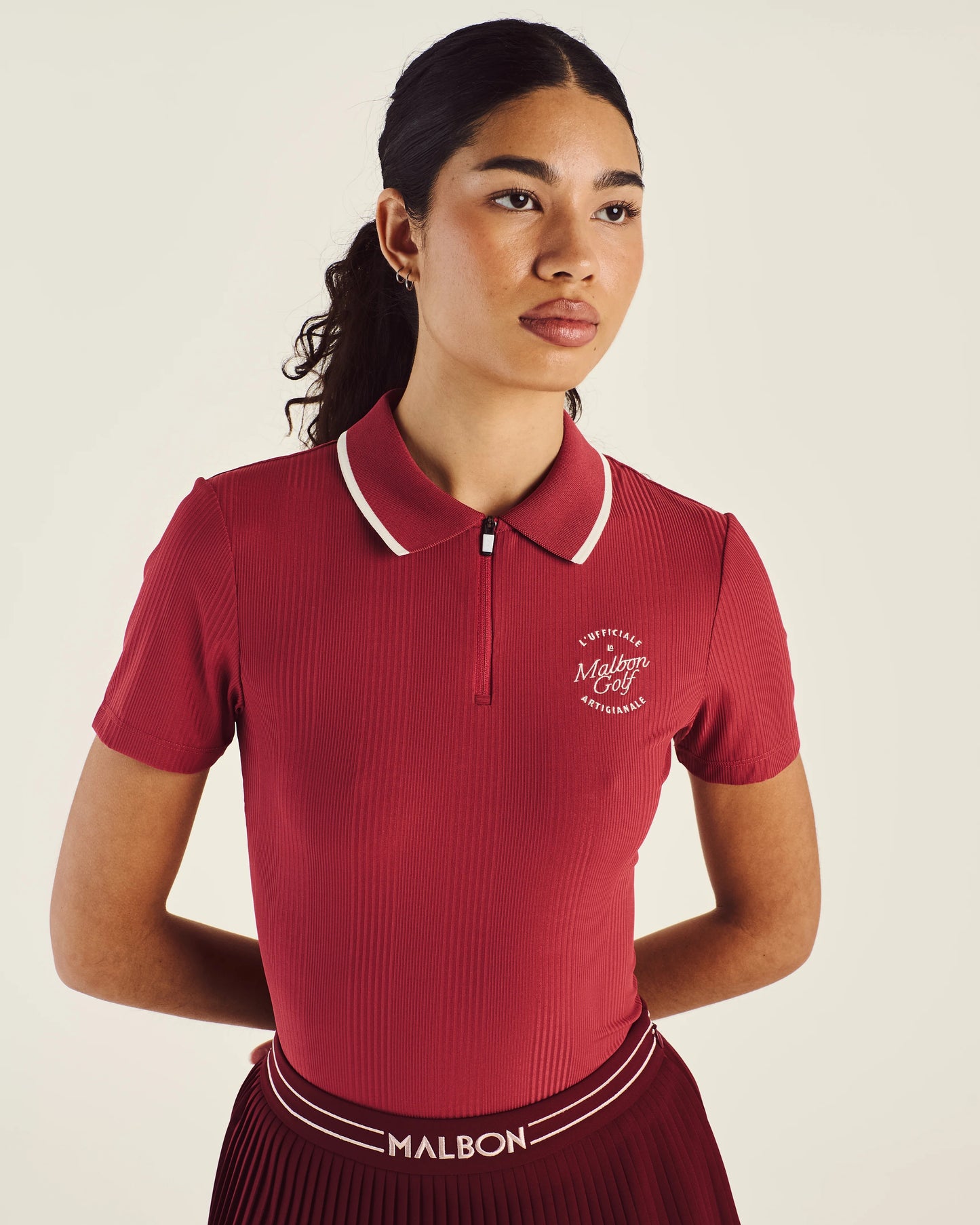 Malbon | Camilla Quarter Zip Polo - Garnet