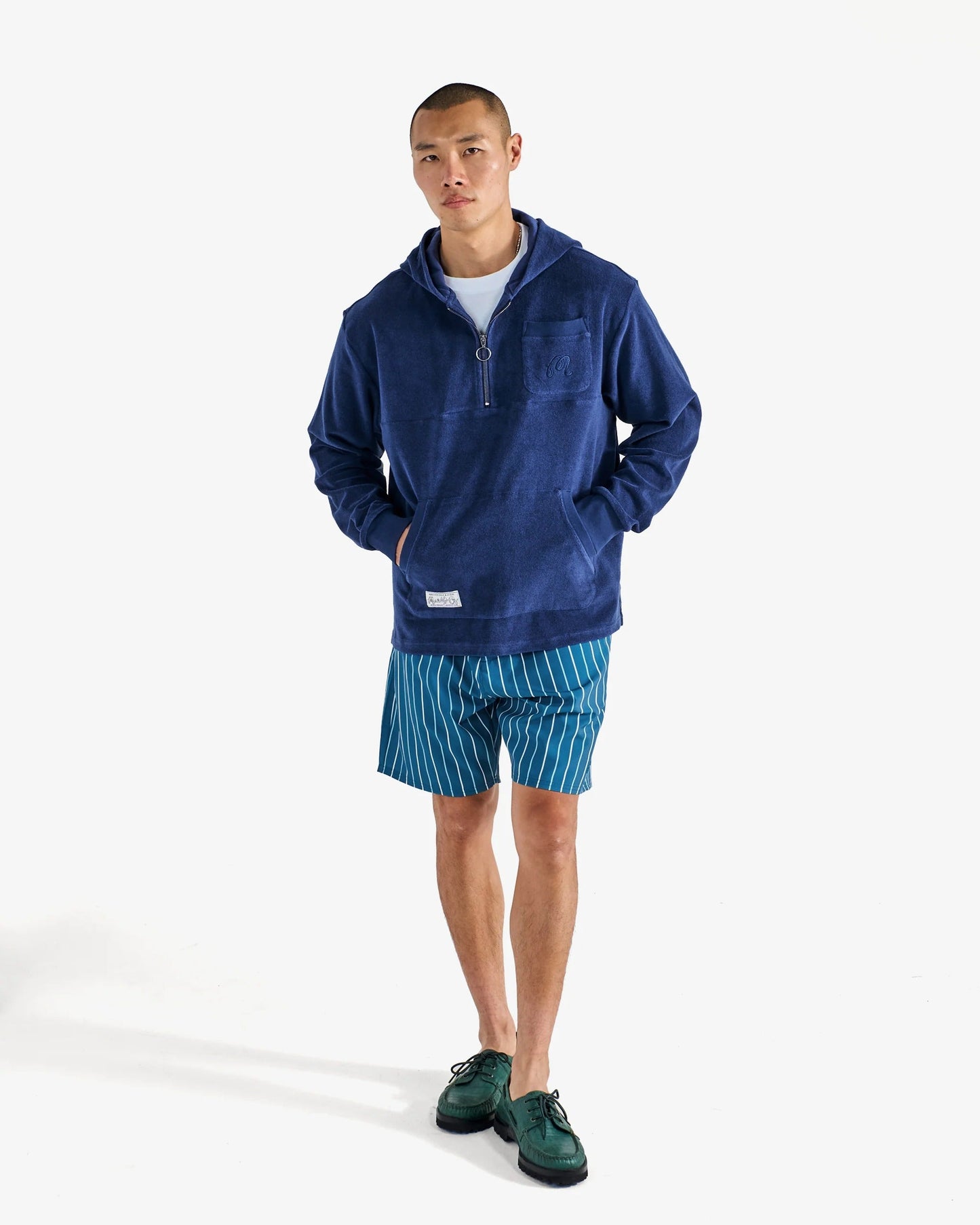 Malbon | Castello French Terry Quarter Zip Hoodie - Ocean