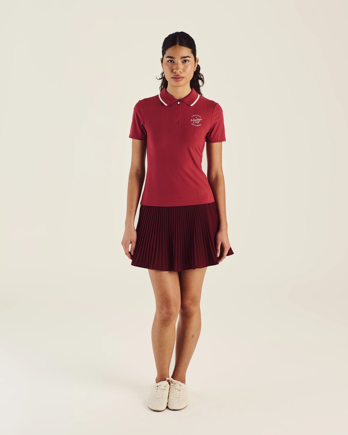 Malbon | Camilla Quarter Zip Polo - Garnet