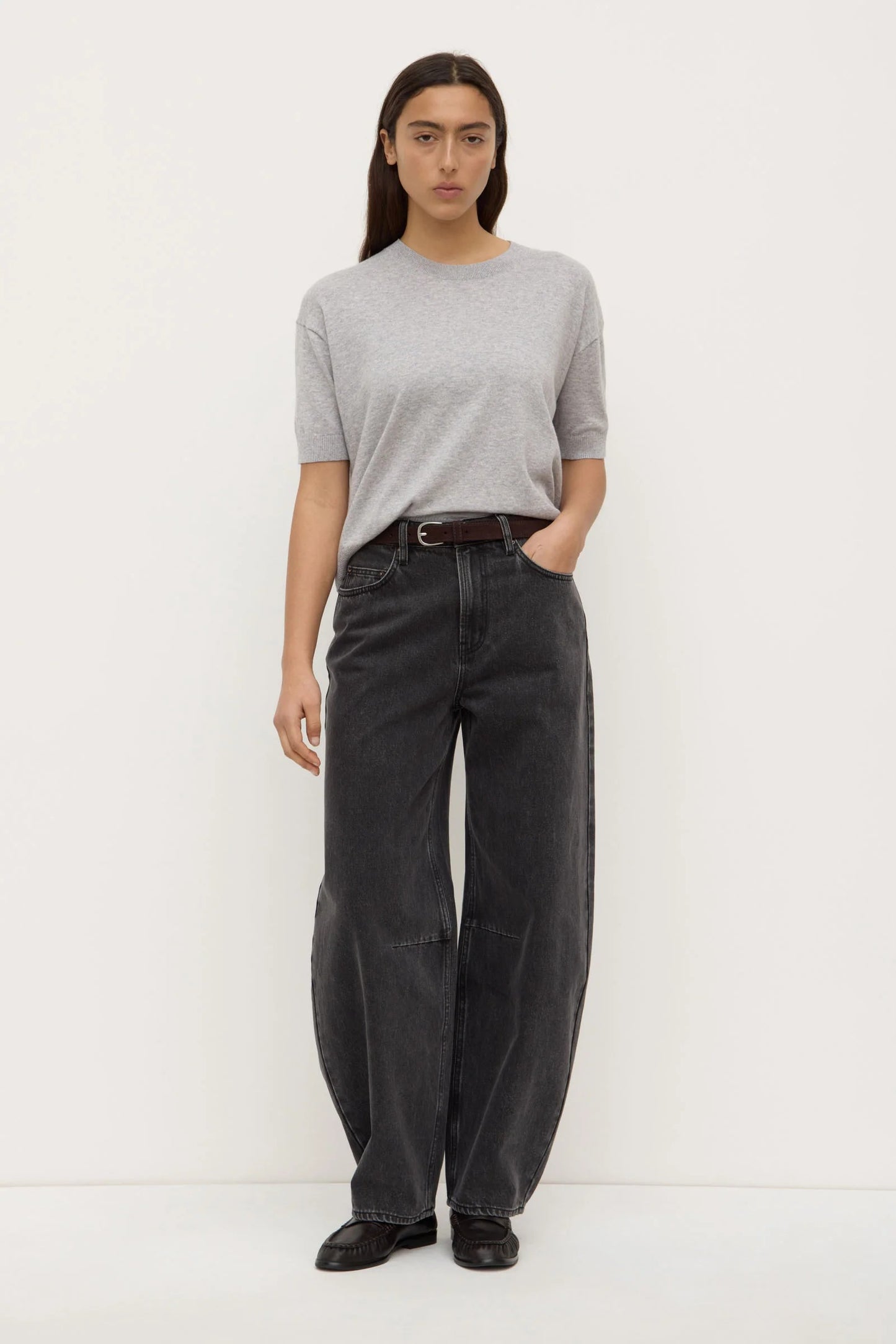 Assembly Label | Vanya Cotton Cashmere Knit Tee - Grey Marle