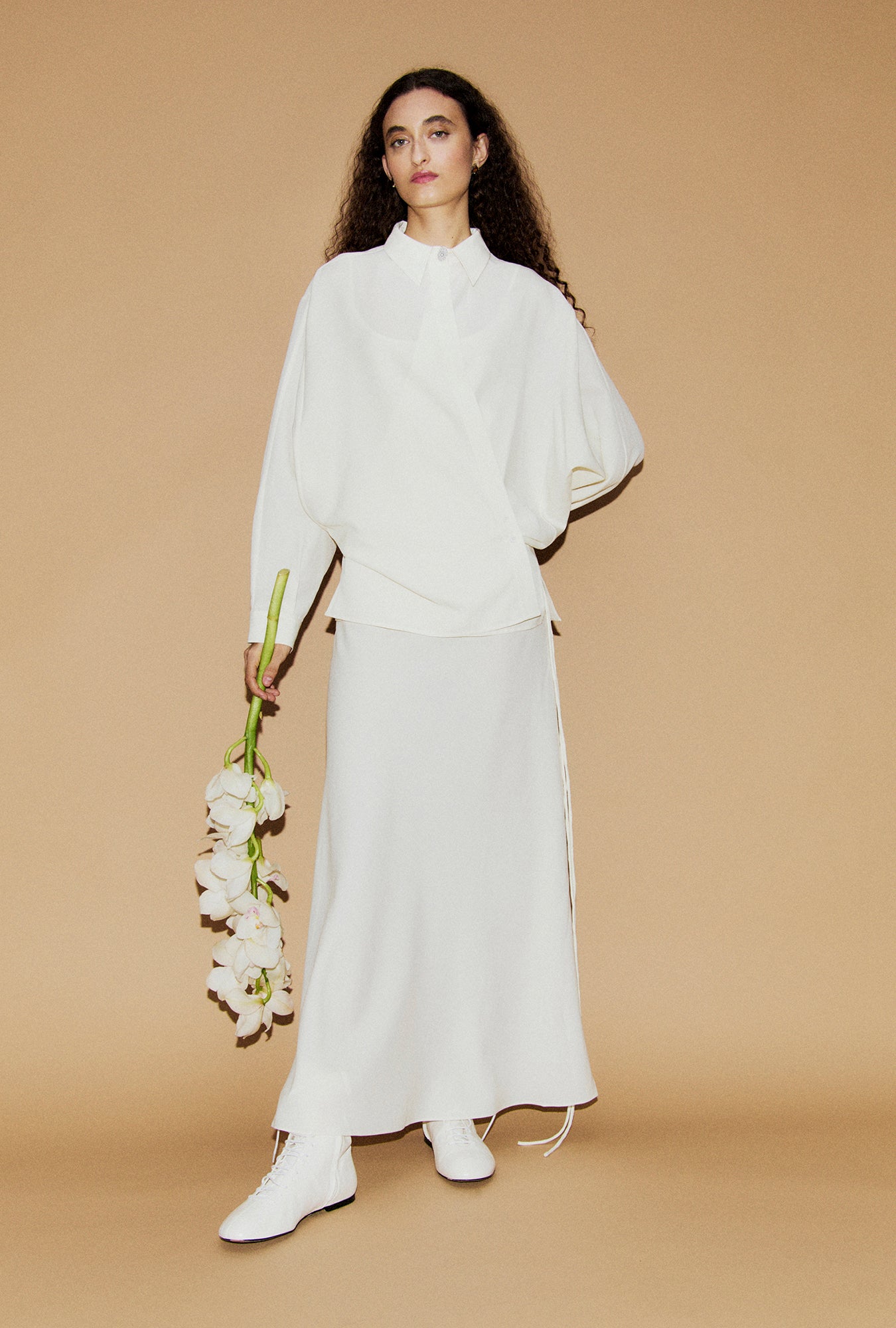 Silk Laundry | Wool Silk Cross Over Shirt - Off White