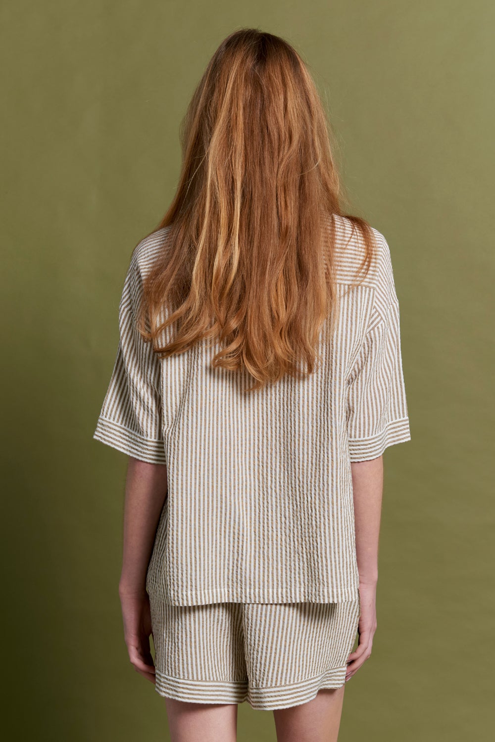 Papinelle x Karen Walker | Seersucker Stripe Boxer PJ Set - Nutria